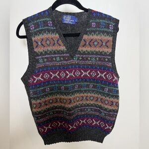 Polo Ralph Lauren Vintage Hand-Knitted Fair Isle Wool Vest made in Great Britain